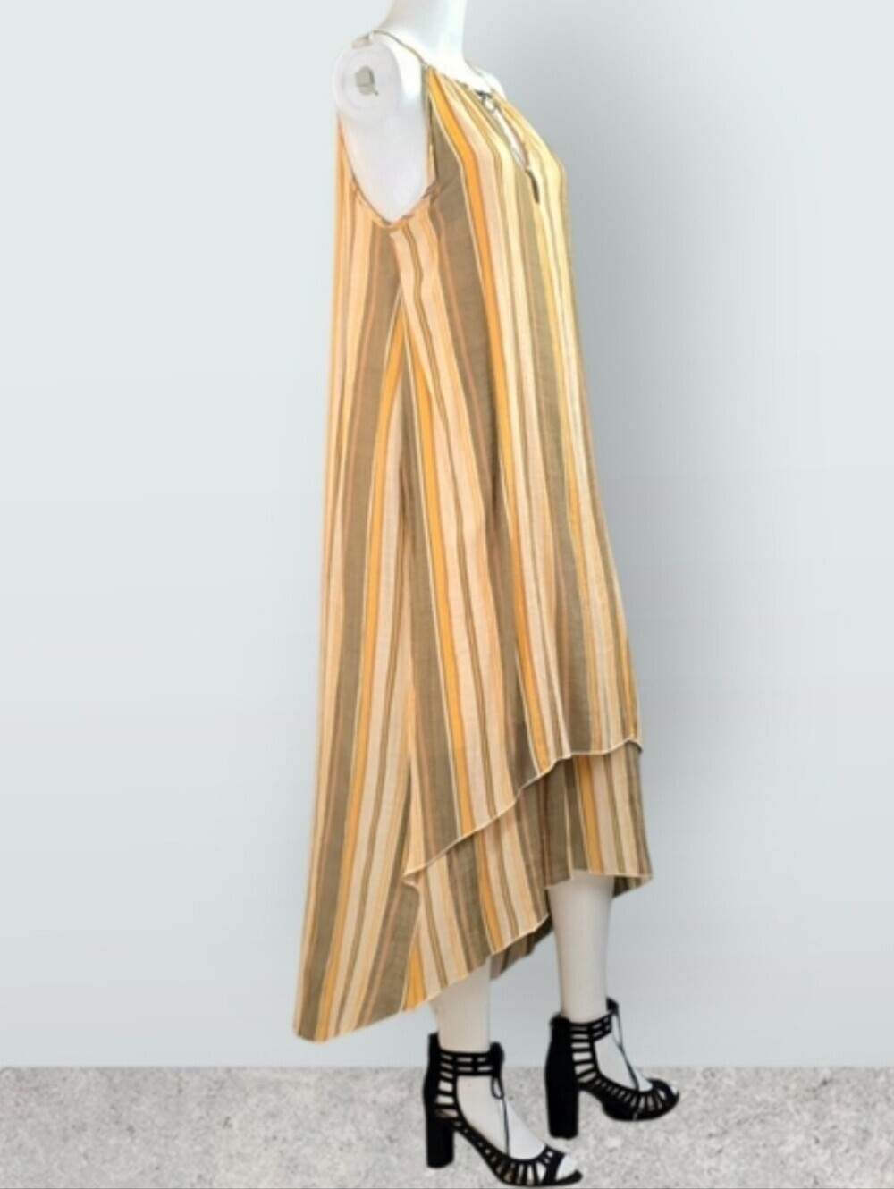 Mlle Gabrielle Long Summer Dress, Vertical Stripes